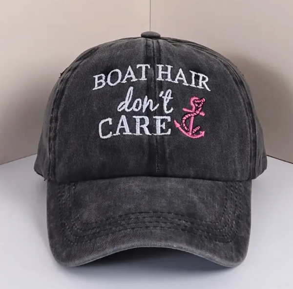 BOAT HAIR DON'T CARE FADED BLACK EMBROIDERED HAT
