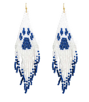 WHITE AND BLUE PAW PRINT SEED BEAD EARRINGS