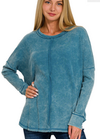 TEAL WASHED BABY WAFFLE LONG SLEEVE TOP
