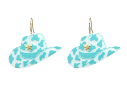 TURQUOISE COW PRINT HAT EARRINGS