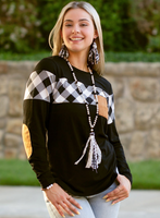 BLACK AND WHITE PLAID COLOR BLOCK TOP