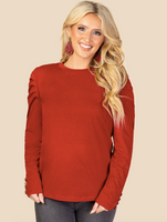 MAROON RUFFLE SLEEVE TOP WITH BUTTON DETAIL