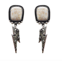 WESTERN LIGHTNING BOLT WITH WHITE TURQUOISE STONE EARRINGS