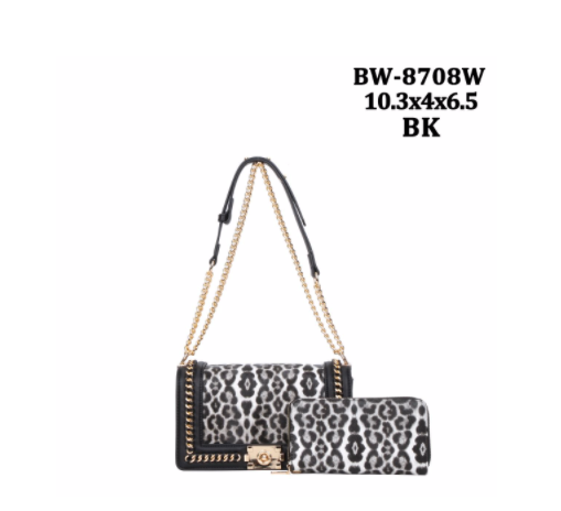 BLACK LEO CHAIN BAG WITH MATCHING WALLET