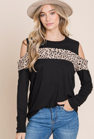 BLACK WITH DALMATION LONG SLEEVE COLD SHOULDER TOP