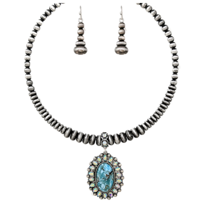 OVAL PENDANT NAVAJO PEARL NECKLACE AND EARRINGS SET