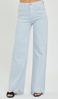HIGH RISE WIDE JEANS DISTRESSED HEM ICE BLUE JEANS
