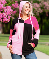 PINK AND BLACK COLOR BLOCK PATCH HOODIE