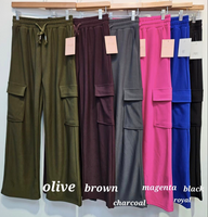 ROYAL BLUE WIDE LEG CARGO PANTS WITH DRAWSTRING