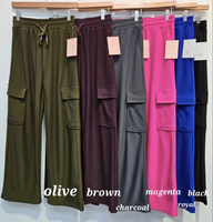 BROWN WIDE LEG CARGO PANTS WITH DRAWSTRING