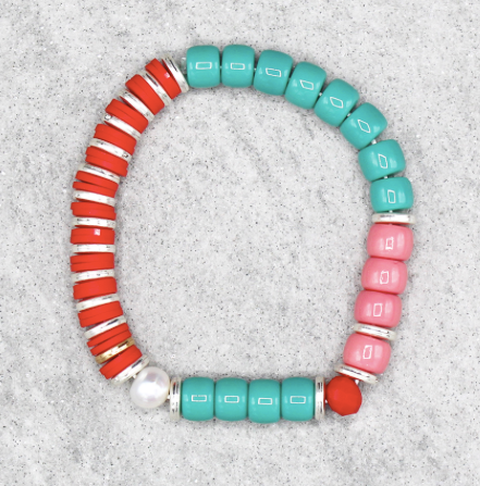 TURQUOISE AND CORAL BEADED BRACELET