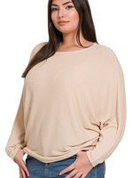 SAND BEIGE RIBBED BATWING SWEATER