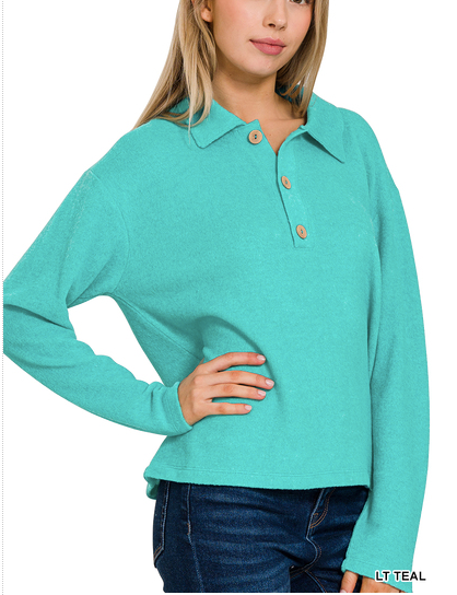 LT TEAL HACCI COLLARED PULLOVER SWEATER