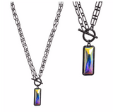 METAL RECTANGLE RHINESTONE PENDANT CHAIN NECKLACE WITH TOGGLE CLASP