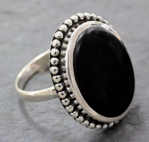ONYX AND SILVER BUBBLE RING