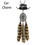 COWBOY HAT CONCHO AND LEATHER TASSEL CAR CHARM