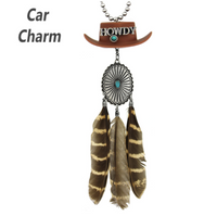 COWBOY HAT CONCHO AND LEATHER TASSEL CAR CHARM