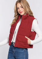 BURGUNDY FAUX FUR CORDOROY VEST