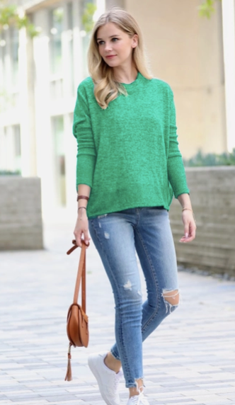 KELLY GREEN DOLMAN SWEATER