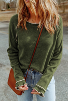 PICKLE GREEN WAFFLE LONG SLEEVE TOP