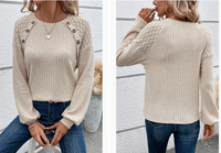 CREAM RIBBED LACE RAGLAN SLEEVE TOP