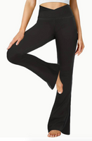 BLACK CROSS OVER BAND FLARE LEG YOGA PANTS