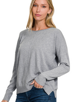 HEATHER GREY FRONT SEAM SWEATER