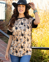 WESTERN PRINT HALF SLEEVE TOP