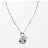 SILVER CHAIN WITH CIRCLE AND RHINESTONE CHARM NECKLACE