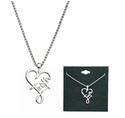 SILVER WHEAT CHAIN FAITH HEART NECKLACE