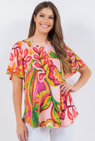 PINK WITH ORANGE FLOWY TROPICAL TOP