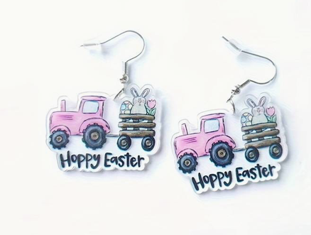 HAPPY EASTER TRACTOR EARRINGS