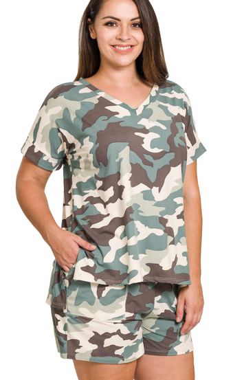 GREEN CAMO SHORT SLEEVE AND SHORT SET