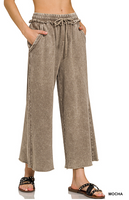 MOCHA WASHED FRENCH TERRY PALAZZO PANTS