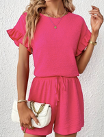 FUCHSIA TEXTURED SHORT AND BATWING SHIRT SET