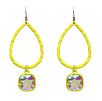 NEON YELLOW TEARDROP WITH RHINESTONE EARRINGS