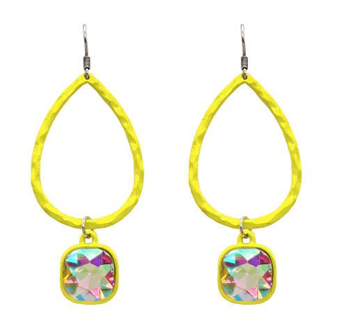 NEON YELLOW TEARDROP WITH RHINESTONE EARRINGS