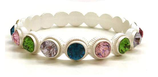 MATTE SILVER BANGLE BRACELET WITH MULTI COLOR STONES