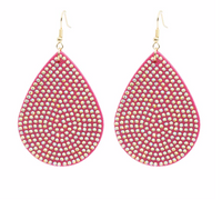 FUCHSIA TEARDROP WITH FULL RHINESTONE FRONT EARRINGS