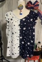 HALF NAVY HALF WHITE STARS COLOR BLOCK TOP X