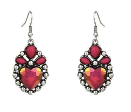 PINK AB HEART STONE EARRINGS