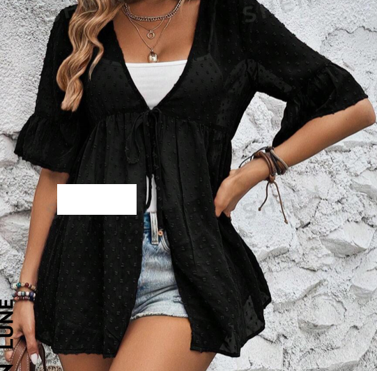BLACK SHEER SWISS DOT CARDIGAN