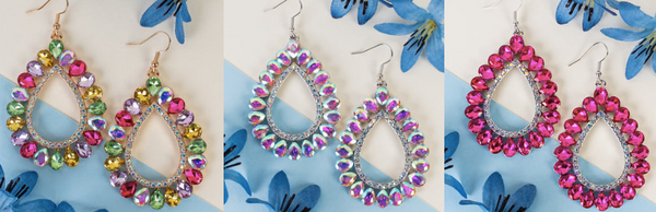 BIG RHINESTONE TEAR DROP EARRINGS