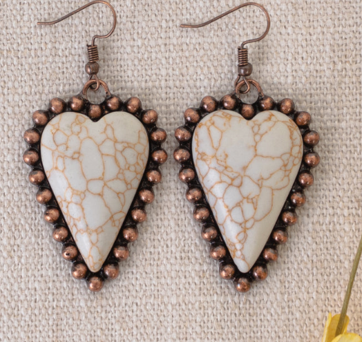 WHITE TURQUOISE HEART EARRINGS