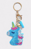 BLUE UNICORN RHINESTONE PUFFY KEYCHAIN