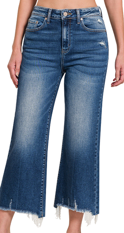 DARK DENIM MID RISE STRAIGHT CROP JEANS
