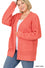 DEEP CORAL WAFFLE OPEN CARDIGAN SWEATER