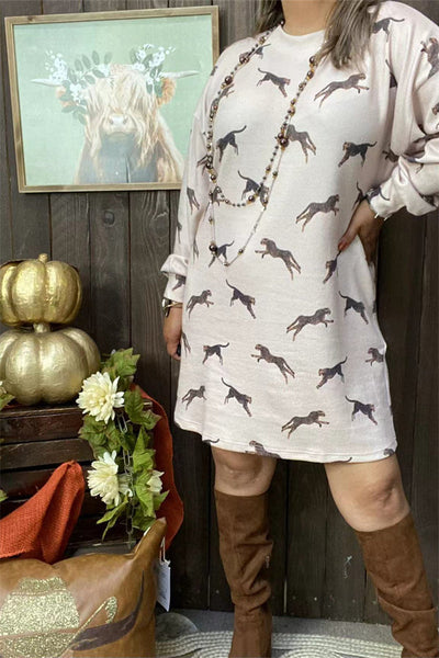 Cheetah printed knitted sweater Dress with pockets