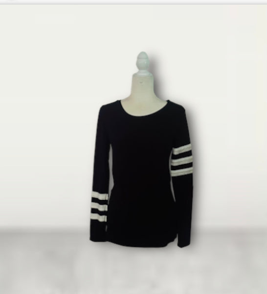VINTAGE BLACK LONG SLEEVE TOP WITH ARM STRIPES