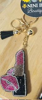PUFFY RHINESTONE KEYCHAIN WITH TASSEL